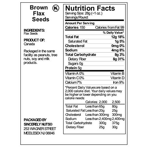 Sincerely Nuts Brown Flax Seed- 5 Lb Vegan, Kosher &Amp; Gluten-Fr