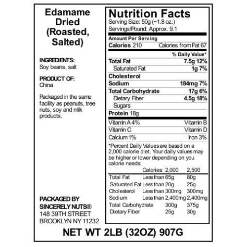 Sincerely Nuts Dried Edamame Roasted, Salted - 2 Lb Vegan, K