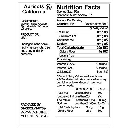 Sincerely Nuts - Dried Jumbo California Apricots | One Lb. Bag |