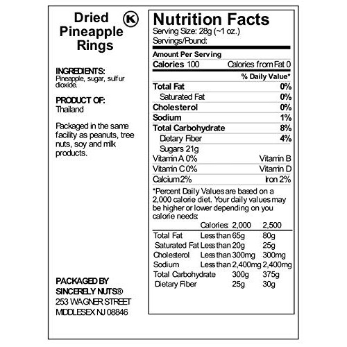 Sincerely Nuts - Dried Pineapple Rings Sweetened | One Lb. Bag