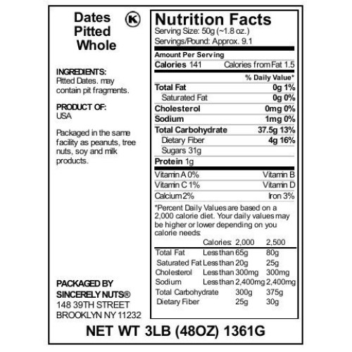 Sincerely Nuts Dried Pitted Dates 3 Lb Healthy Alternative Des