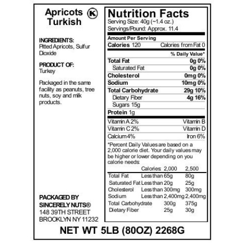 Sincerely Nuts - Dried Turkish Apricots | Five Lb. Bag | Healthy
