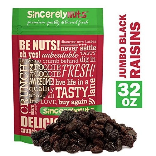 Sincerely Nuts Jumbo Black Raisins 2 Lbs- Gluten-Free Food, Ve