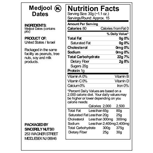 Sincerely Nuts Large Unsweetened Medjool Dates, 2Lb - Fresh, No ...