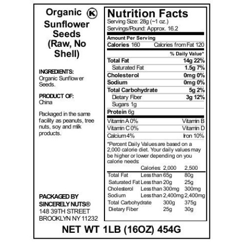 Sincerely Nuts Organic Sunflower Seed Kernels Raw No Shell 1L