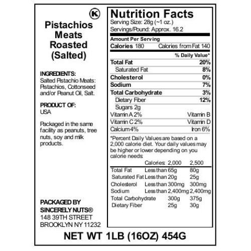 Sincerely Nuts Pistachios Roasted And Salted Kernels Meats No