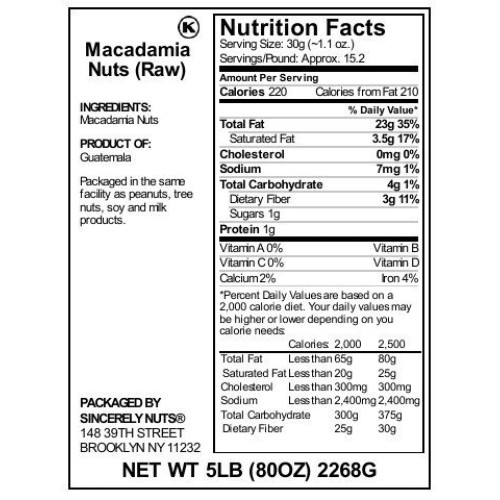 Sincerely Nuts - Raw Macadamia Nuts 5Lb Bag | Delicious Butter