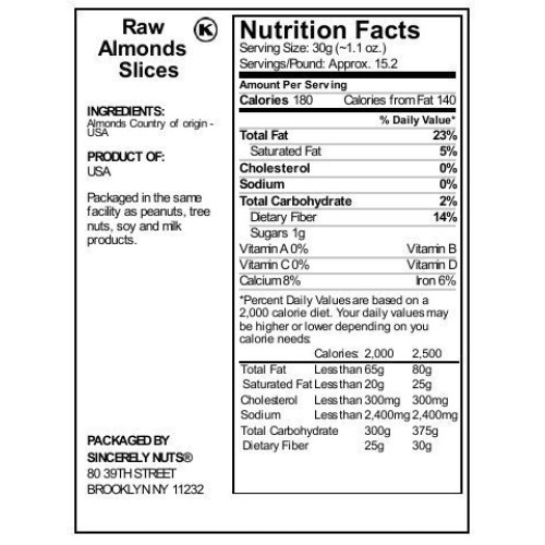 Sincerely Nuts – Raw Natural Sliced Almonds | 1 Lb. Bag | Delici...