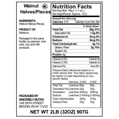 Sincerely Nuts Raw Shelled Walnuts 2Lb Bag | No Shell Walnut H