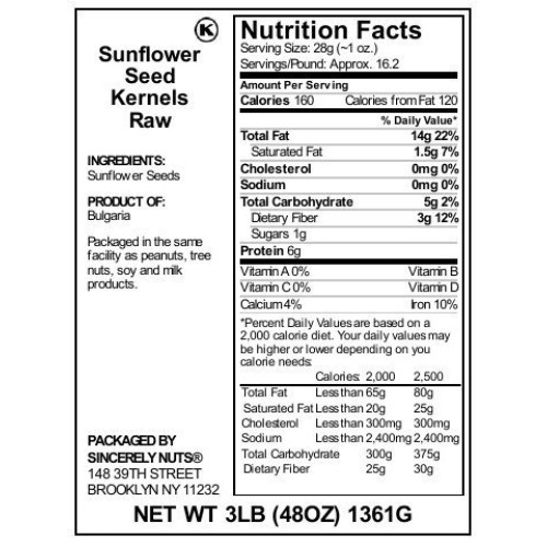 Sincerely Nuts Sunflower Seed Kernels Raw No Shell 5Lb Bag |