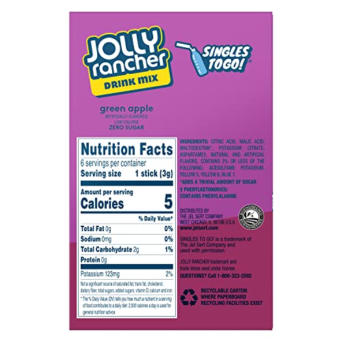 Jolly Rancher Drink Mix Green Apple -- 6 Boxes 36 Singles To Go