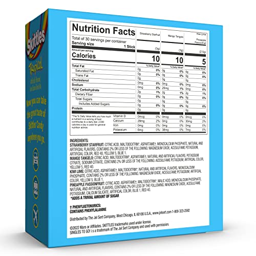 Skittles Singles To Go Tropical Flavors Variety Pack, Powdered D...