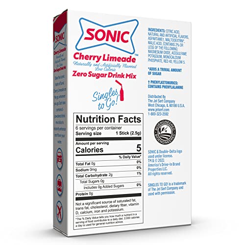 Sonic Singles to Go Powdered Drink Mix, Cherry Limeade, 6 Sticks...