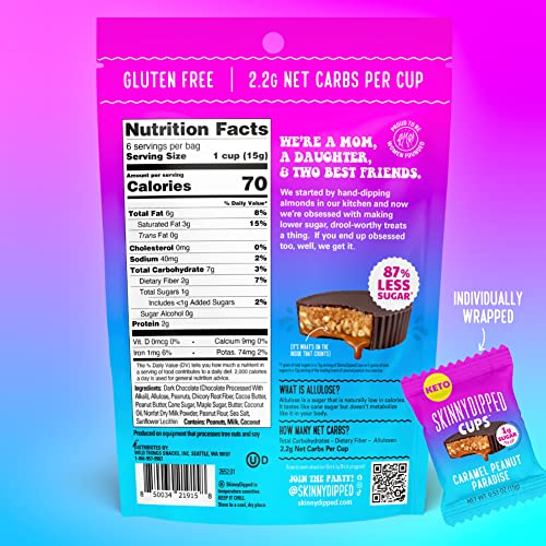 SkinnyDipped Caramel Peanut Paradise Cups, 1g Sugar per Cup, Ket...