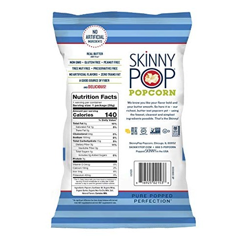 Skinnypop Butter Popped Popcorn, Gluten Free Popcorn, Non-Gmo, H