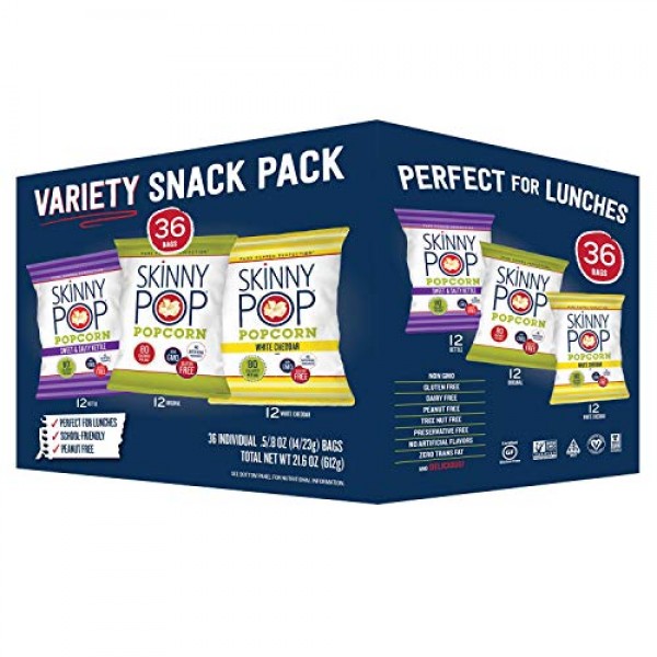 Skinnypop Popcorn Variety Snack Pack, 0.5/.8Oz Bags,36Ct