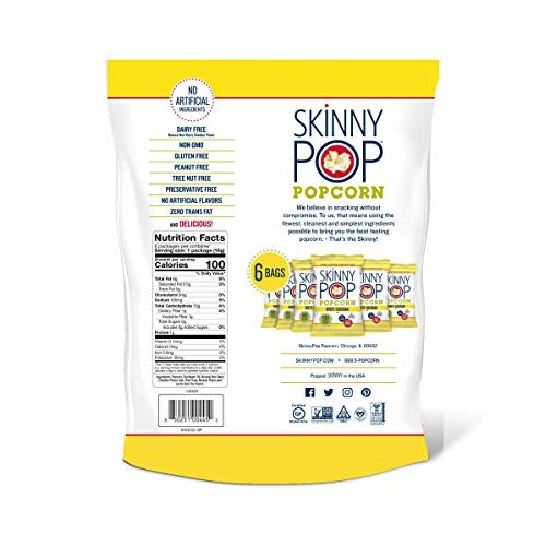 Skinnypop White Cheddar Popped Popcorn, 100 Calorie Bags, Indivi