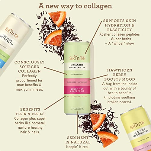Collagen Sparkling Tea By Skinte | 4-Flavor Variety Pack | 12 Oz