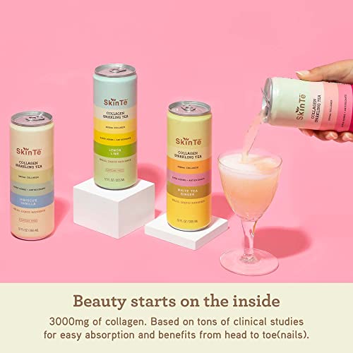 Collagen Sparkling Tea By Skinte | 4-Flavor Variety Pack | 12 Oz