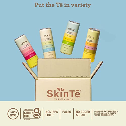 Collagen Sparkling Tea By Skinte | 4-Flavor Variety Pack | 12 Oz