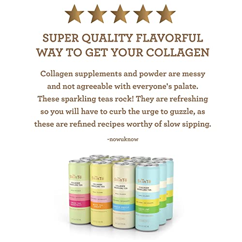 Collagen Sparkling Tea By Skinte | 4-Flavor Variety Pack | 12 Oz