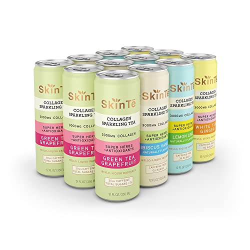 Collagen Sparkling Tea By Skinte | 4-Flavor Variety Pack | 12 Oz