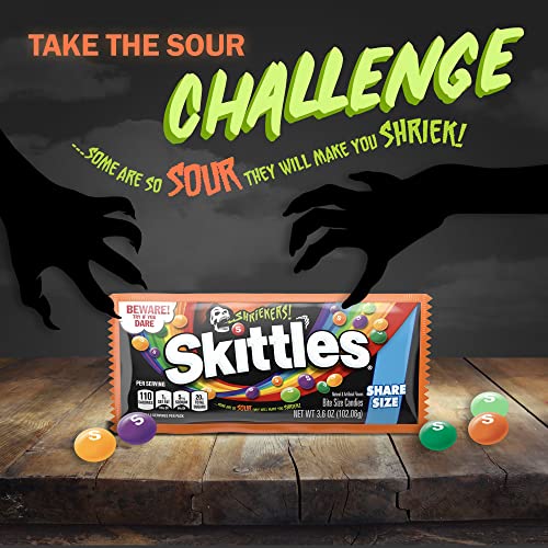 Skittles Shriekers Sour Chewy Halloween Candy Share Size Bag, 3.6Oz