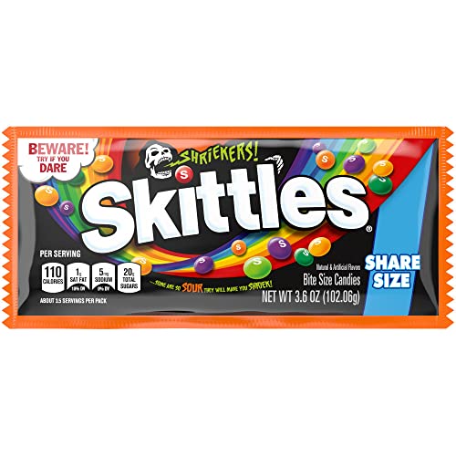 Skittles Shriekers Sour Chewy Halloween Candy Share Size Bag, 3.6Oz