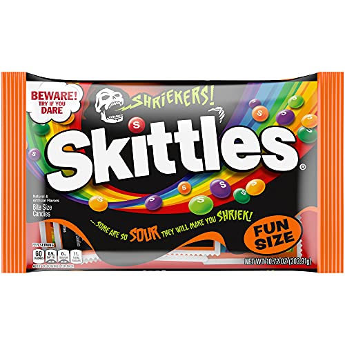 Skittles Shriekers Sour Fun Size Chewy Halloween Candy, 10.72Oz