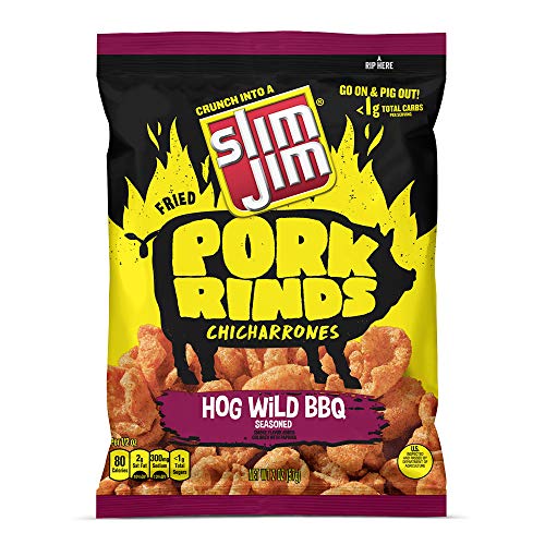 Slim Jim Pork Rinds Hog Wild Bbq Fried Snacks, Keto Friendly, 2