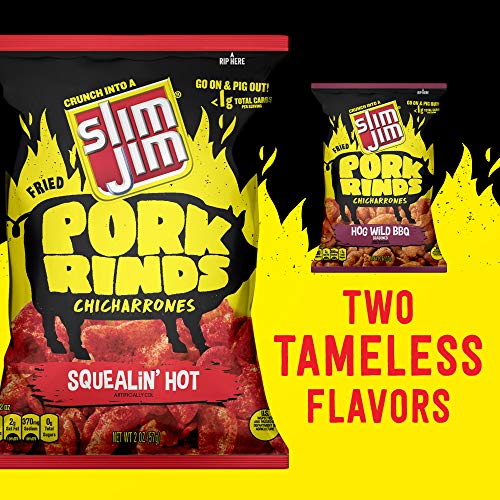 Slim Jim Pork Rinds Squealin Hot Fried Snacks, Keto Friendly, 2