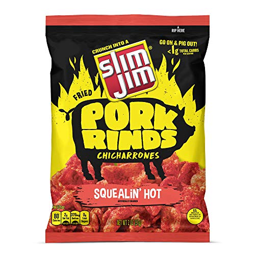 Slim Jim Pork Rinds Squealin Hot Fried Snacks, Keto Friendly, 2