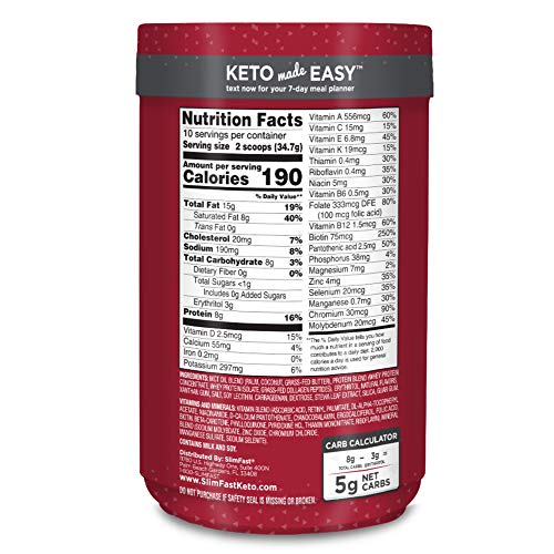 Slimfast 2 Piece Keto Meal Replacement Powder Vanilla Cake Batte