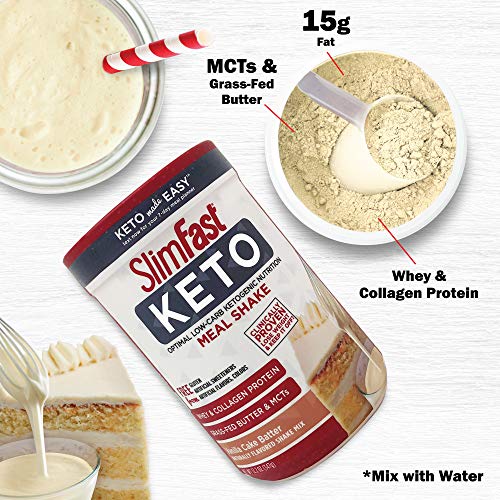Slimfast 2 Piece Keto Meal Replacement Powder Vanilla Cake Batte