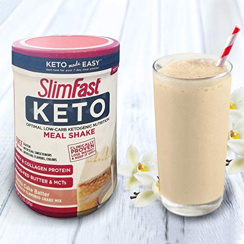 Slimfast 2 Piece Keto Meal Replacement Powder Vanilla Cake Batte