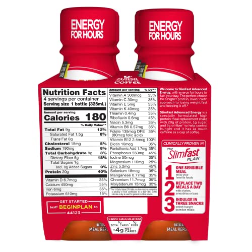 SlimFast Advanced Energy High Protein Meal Replacement Shake, Ri...