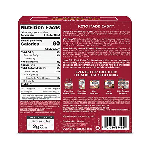 Slimfast Keto Fat Bomb Snacks, Chocolate Caramel Nut Clusters, 2