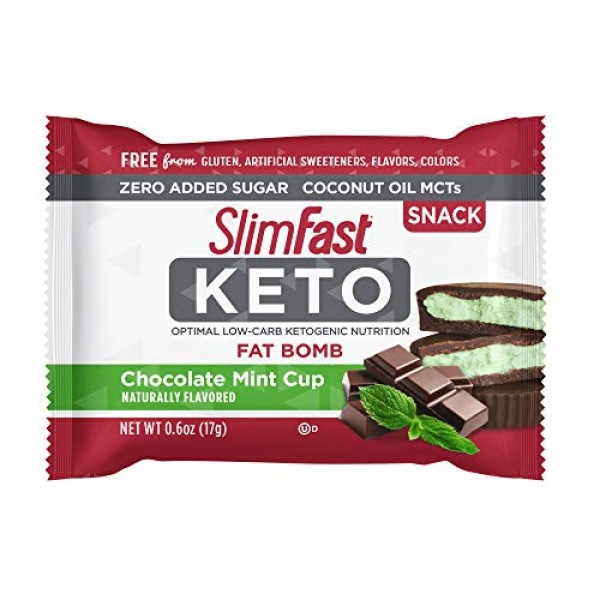 Slimfast Keto Fat Bomb Snacks, Mint Cup, 17 Grams, 14 Count Box
