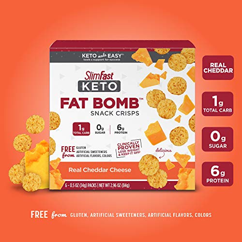 Slimfast Keto Fat Bomb Snacks, Real Cheddar Cheese Crisps, 6 Count