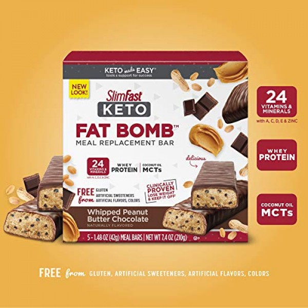 SlimFast Keto Meal Replacement Bar - Whipped Peanut Butter Choco...
