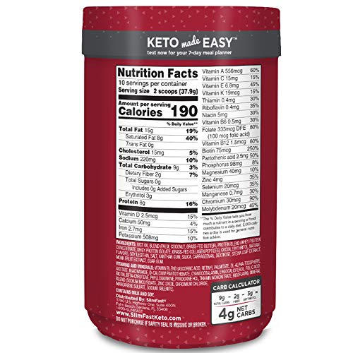 Slimfast Keto Meal Replacement Powder Fudge Brownie Batter Canis