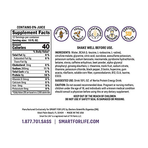 Smart For Life Nertia Protein Energy Drink With Bcaa Amino Acids