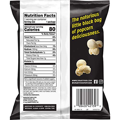 Smartfood Popcorn, White Cheddar, 0.625Oz Bags 10 Pack