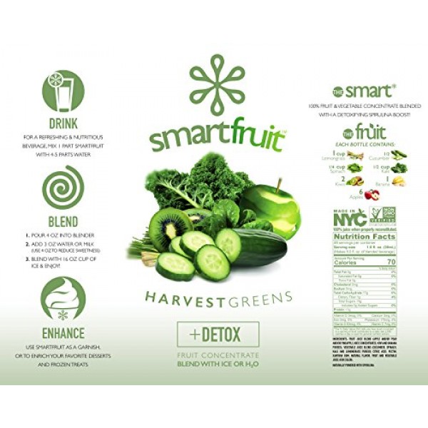 Smartfruit Harvest Greens + Detox, 100% Real Fruit Purée Smooth...