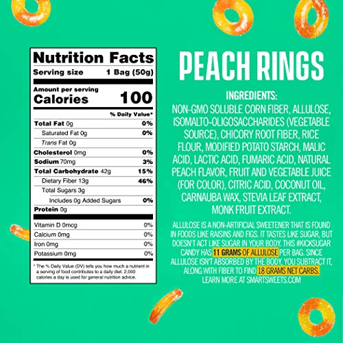 Smartsweets Peach Rings, Candy With Low Sugar 3G, Low Calorie,