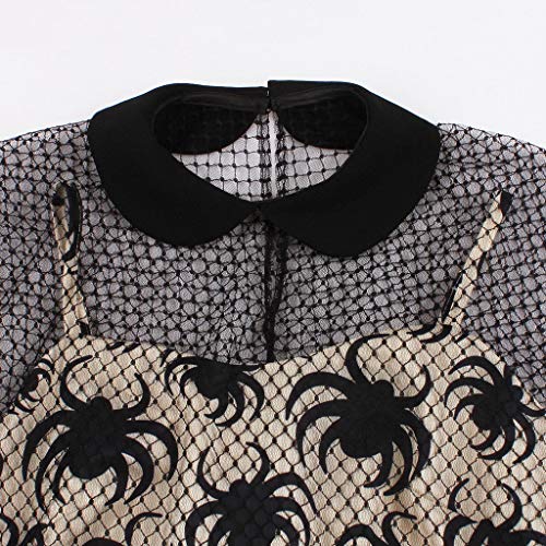 Women Hepburn Vintage Dress Halloween Spider Printed Trim Skirt