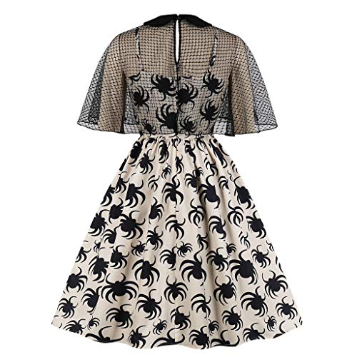 Women Hepburn Vintage Dress Halloween Spider Printed Trim Skirt