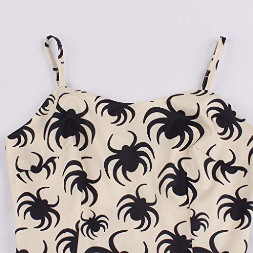Women Hepburn Vintage Dress Halloween Spider Printed Trim Skirt