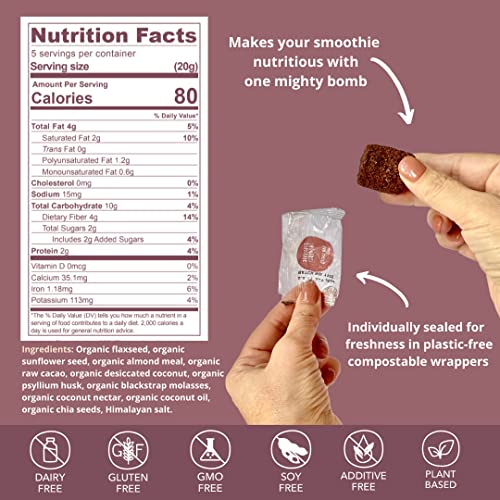 Smoothie Bombs Blender Mix Boosters, Raw Cacao, Chia Seeds, Over