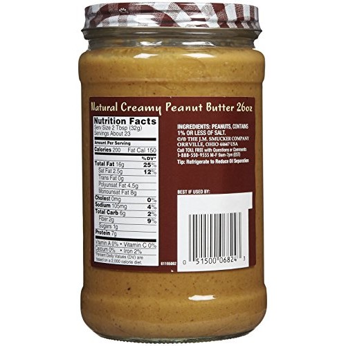 Smuckers Creamy Natural Peanut Butter, 26 Oz, 2 Pk